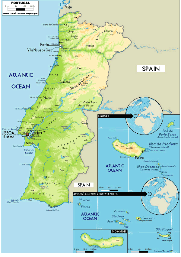 Physical Map Of Portugal Portugal Atlas